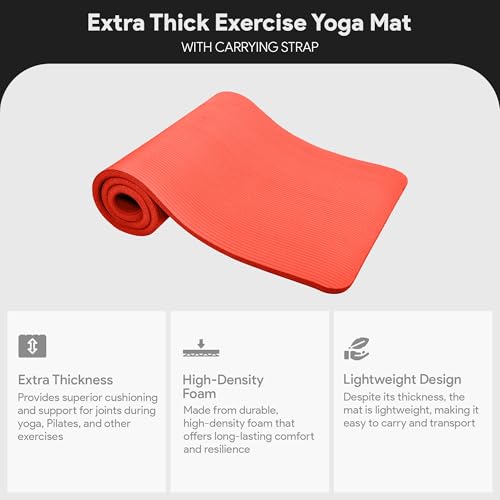 BalanceFrom 1-inch Thick 71x24 Inches Extra Thick Exercise Yoga Mat - color: Red