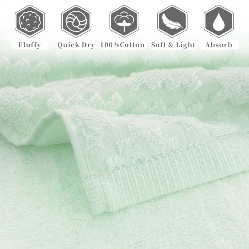 VOOVA & MOVAS Green Hand Towels 2 Pack, 100% Cotton, 13x29 in | Lightweight Fluffy, Absorbent & Quick Dry, Fade Resistant, Jacquard Pattern, Built-in Hanging Loop, Gentle on Skin - color: Green