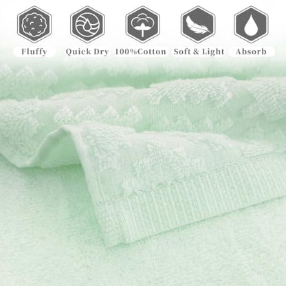 VOOVA & MOVAS Green Hand Towels 2 Pack, 100% Cotton, 13x29 in | Lightweight Fluffy, Absorbent & Quick Dry, Fade Resistant, Jacquard Pattern, Built-in Hanging Loop, Gentle on Skin - color: Green