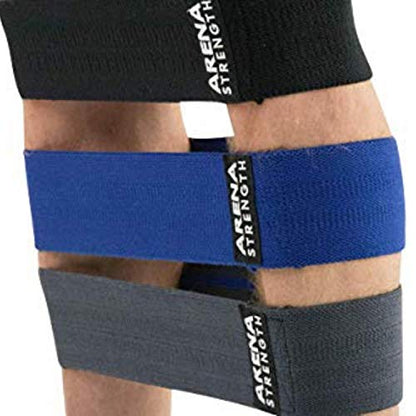 Arena Strength Fabric Booty Bands - Fabric Exercise Bands for Legs and Butt | Fabric Resistance Bands | Hip Resistance Bands with Workout Guide and Carry Case - color: Gray, Blue, Black