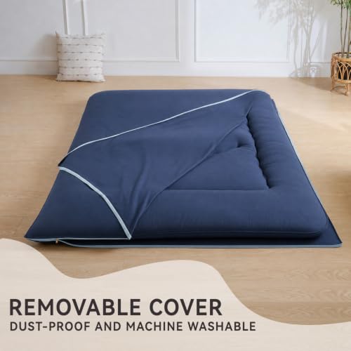 Japanese Floor Mattress,3.5" Thicken Futon Mattress Tatami Mat - color: Navy Blue, size: Twin (80”L × 39“W)