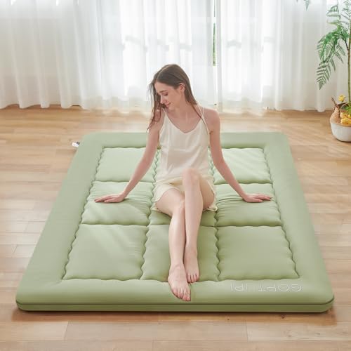 Twin Size Japanese Floor Futon Foldable Futon Mattress for Floor Tatami Mattress Portable Rollaway Bed for Guest Playmat for Kids Tatami Sleeping Pad Japanese Mattress for Adults Green A