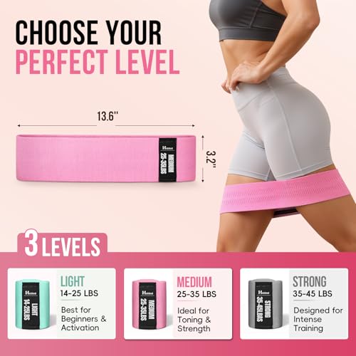Fabric Resistance Band Set with Exercise Guide, 3 Levels for Hip and Glute - color: gray, pink, green