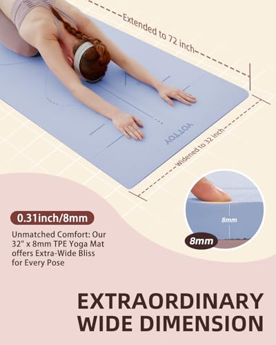 YOTTOY Yoga Mat, 72"x 32"x1/3" Extra Wide Non-Slip Exercise Fitness Yoga Mats,Eco-Friendly TPE Exercise Mats for Women Men Home Workout with Strap Bag - color: Nile