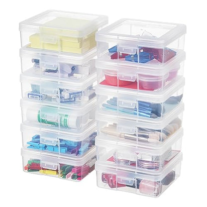 Clear Plastic Hobby Art Craft Organizer, Storage Containers | Stackable Design, Clear, Latching Lid, High-Grade Material, for Pencil Box, for Crayon - size: Small - 12 Pack