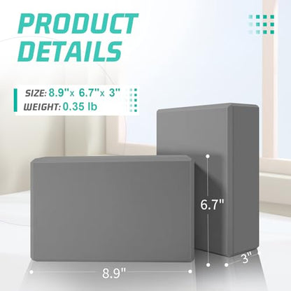 biguphate 2 Pack Yoga Blocks, 3"x6"x9" Beveled Edges Non-Slip, Yoga Bricks - color: 2PACK-369-Grey, size: 9x6x3IN