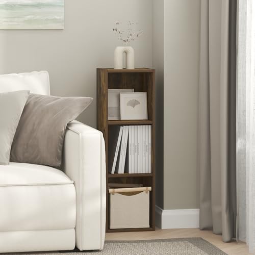 Furinno Fulda Book Shelf, 3-Tier Narrow Bookshelf, Bookcase with 10-in Width Storage Shelf, 9.3 x 9.8 x 31.5, for Living Room, Bedroom, Home Office, Amber Pine - color: Amber Pine, size: 3-Tier, 10-Inch Width