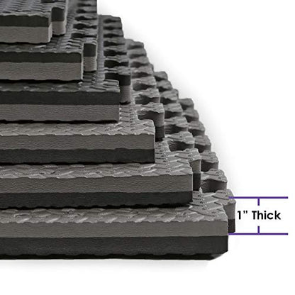 Xspec 1" Extra Thick 48 sq ft Reversible EVA Gym Foam Floor Mat Tiles (24" x 24"), Steel Pattern, 12 pcs, Black & Grey