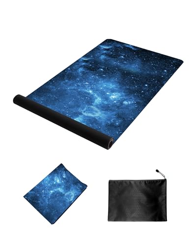 nuveti Printed Travel Yoga Mat 1/16 Inch Thick Non Slip Fitness Workout Mat | with Carrying Bag, Foldable Lightweight Suede & Natural Rubber Yoga Mat for Yoga Pilates and Fitness 72" L x 24" W x 1.5mm - color: MengHuan