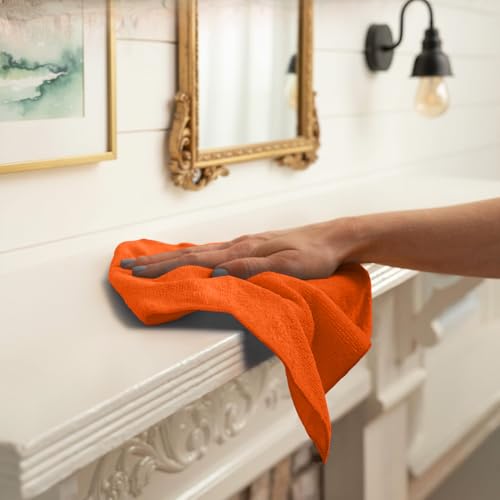 Avalon Towels Microfiber Cleaning Cloths (Value Pack of 12) - Size 12 x 12 Inches, Highly Absorbent Cleaning Rags, Lint Free, Reusable and Washable, Microfiber Towels for Cars - color: Orange, size: Pack of 12 - 12x12 Inches