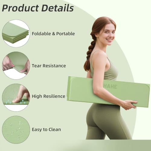 HAHE Foldable Yoga Mat 74"Lx32"Wx1/3"Thick, Folding Exercise Mats