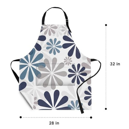 Apron with Pockets, 32x28 inch, 2 Pack, Grey Daisy | Geometric Flowers Adjustable Bib with Pockets for Women Men Couple Lovers Chef Home Baking Gardening - color: Flowers Daisy