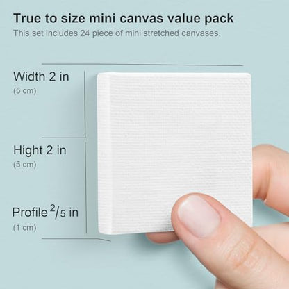 AUREUO Mini Stretched Canvas - 2x2 Inch/24 Pack - 2/5 Inch Profile Tiny Square Canvas Boards for Painting - Art Gift Set Bulk Pack Canvases for Acrylic Painting & Craft - size: 2"x2"