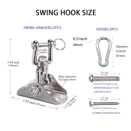 2 Pcs Swing Hangers Heavy Duty Stainless Steel Ceiling Swing Mount 360° Silent Swing, Playground Porch Yoga Seat Trapeze, Hammock Chair, Hanging Kit, Swing Set Indoor Outdoor