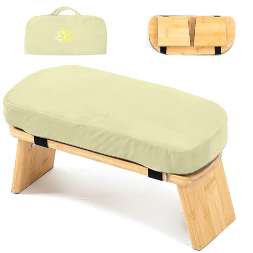 Bamboo Meditation Bench, Foldable Prayer Stool (Beige-Bag) | Meditation Kneeling Bench, Seiza Prayer Bench, Prayer Bench with Meditation Cushion, Kneeling Prayer Stool for Home - color: Beige-bag