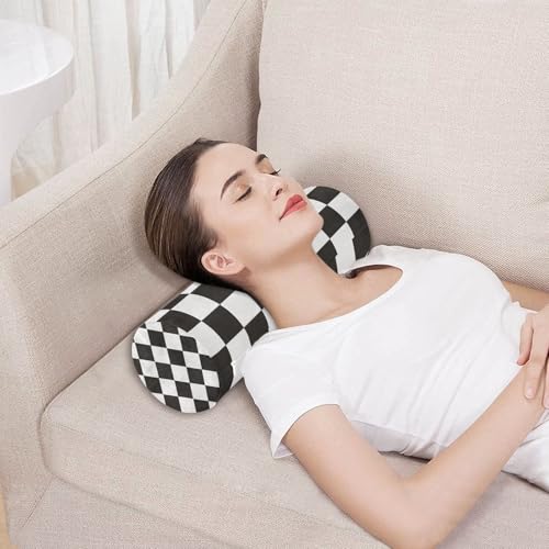Checkered Black Neck Roll Pillow Bolster Round Health Memory Foam Long Cervical Cylinder Pillows with Removable Washable Cover for Body Bed Legs Back Yoga - color: Checkered Black