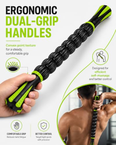 Massage Roller Stick for Muscles Deep Tissue, Portable Muscle Roller with 9 Independent ABS Rollers, 81 Contact Points, Dual-Grip Handles for Gym & Home Use