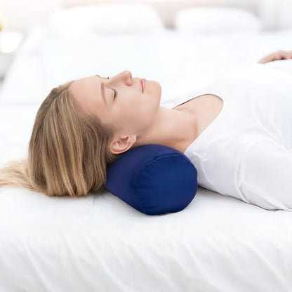 Microbead Bolster Tube Pillows with Double Cover, Squish Bean Bed Microbead Pillow Soft Neck Back Lumbar Support Smooth Cool Touch Comfortable Fabric (Navy Blue) - color: Navy Blue