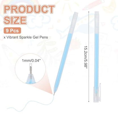 MECCANIXITY 9 Pcs Metallic Vibrant Sparkle Gel Pens, Drawing Pens with Fine Point 1mm for Adult Drawing Doodling Journaling Art Supplies and DIY Crafts, Blue - color: Blue