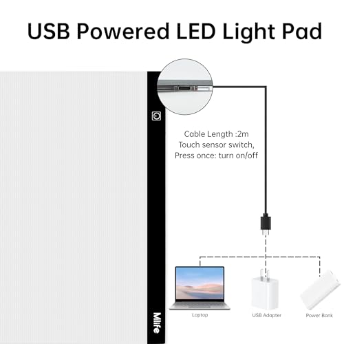 Mlife A2 LED Light Pad for Diamond Art Painting Light Board with 3 Brightness, Tracing Light Board with USB Cable & 4 Fasten Clips for Sketching, Animation, Drawing, Diamond Art Painting Supplies - style: A2