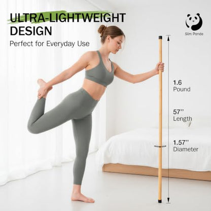 Slim Panda 5FT Yoga Stick - Natural Bamboo Stretching Stick with Non-Slip Caps - 1.57" Thick Exercise Balance Pole for Posture Correction & Physical Therapy