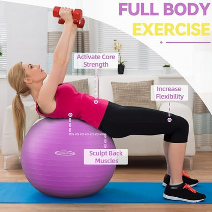 Fitvids Anti-Burst and Slip Resistant Exercise Ball Yoga Ball Fitness Ball Birthing Ball with Quick Pump - color: Purple, size: L(23-26in/58-65cm)