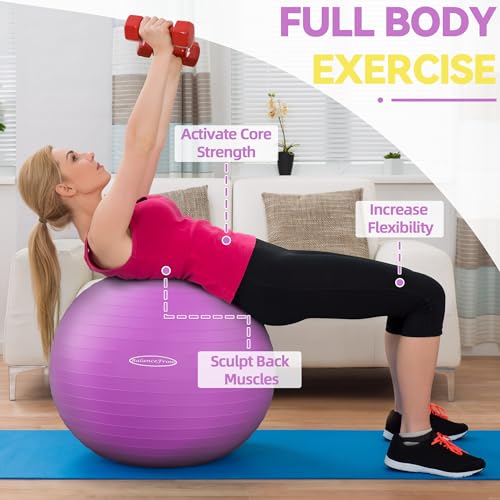 Fitvids Anti-Burst and Slip Resistant Exercise Ball Yoga Ball Fitness Ball Birthing Ball with Quick Pump - color: Purple, size: M(19-22in/48-55cm)