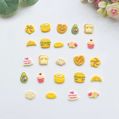 Xaekicr Bakery & Food Theme Polymer Clay Cutters Set - 12pcs Miniature Shapes Including Croissant, Burger, Avocado, Cupcake, Bread & Toast for DIY Earring Jewelry, Soft Clay Crafts & Scrapbooking - color: S color