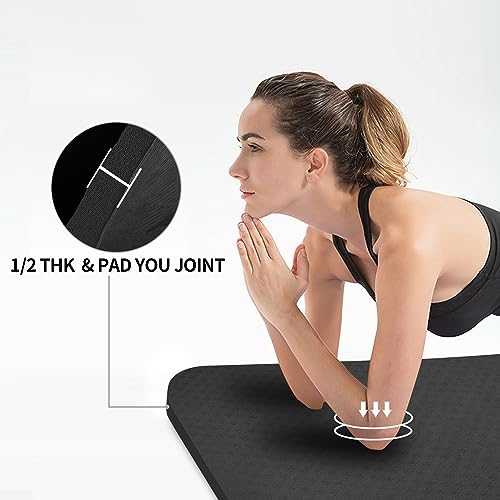 Hatha Yoga Large TPE Yoga Mat 6'x4'x1/2" Extra Thick Non-Slip Exercise Mat - for Yoga Pilates & Home Gym Workouts - color: Black