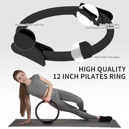 DICYWUDI Pilates Essentials Kit for Home Women, Pilates Equipment for Workouts, 6 Fabric Resistance Bands, 12 Inch Magic Circle Yoga Ring, Mini Exercise Ball, Great Exercise Equipment - color: 8pcs Black set