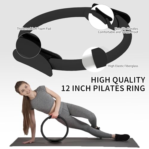 DICYWUDI Pilates Essentials Kit for Home Women, Pilates Equipment for Workouts, 6 Fabric Resistance Bands, 12 Inch Magic Circle Yoga Ring, Mini Exercise Ball, Great Exercise Equipment - color: 13pcs Black set