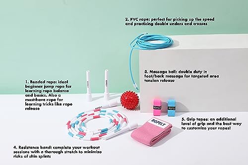 Jump Rope Kit for Beginners – 2-in-1 Segmented & Speed Rope with Resistance Band, Massage Ball & Grip Tape – Adjustable Skipping Rope Set for Women, Men & Kids - color: Pink/Blue