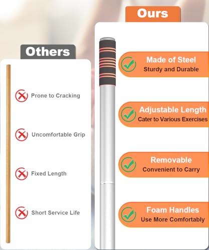 Queension 5ft Yoga Stick Adjustable Stretching Bar for Mobility & Balance | Heavy-Duty Steel Multi-Functional Fitness Pole with 4 Steel Rods & Comfort Foam Grips - color: White