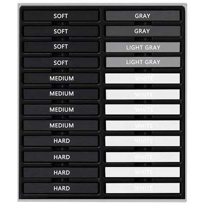 24 Pcs Compressed Charcoal Sticks with Soft, Medium, Hard and White Charcoal, Square Charcoal Stick Kit for Drawing, Sketching and Shading (12 Black + 4 Gray + 8 White) - color: 12 Black + 4 Gray + 8 White