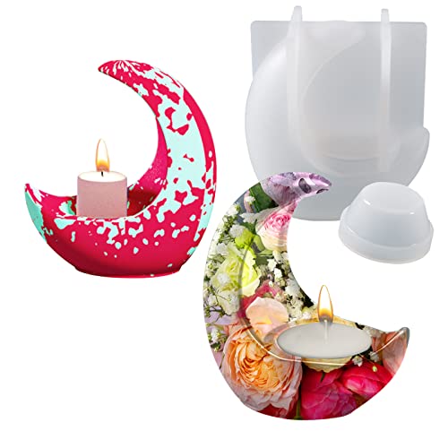 Candle Holder Silicone Mold, 3D Moon Resin Molds, Moon Shape Tealight Trinket Holder Silicone Mould, Cute Cement Concrete Mold, Epoxy Resin Casting Molds for Craft Making Decoration - color: moon
