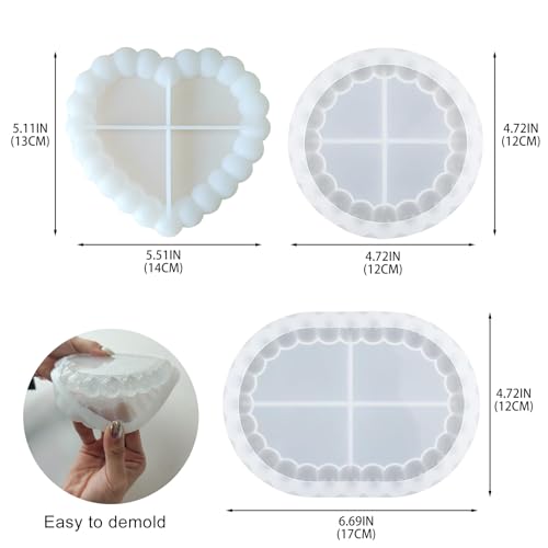 3 Pcs Bubble Thickened Silicone Resin Tray Molds for DIY Jewelry & Gifts | Durable coaster mold for epoxy resin, jewelry tray, home decor. Great for DIY crafts, Valentine's Day gifts - color: Bubble Coaster Tray