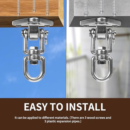 Stainless Steel Swing Hanger Heavy Duty 180°+360° Swivel Swing Hook Swing Hardware Kit for Yoga Swing Hammock Chair Porch Swing Sets Heavy Punching Bag 1500 LB Capacity - size: 3 Holes-2