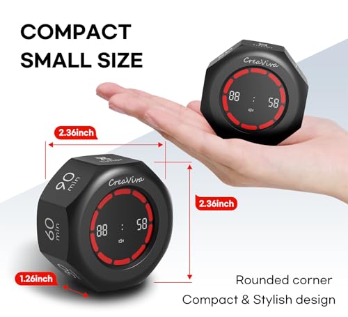 Flip Cube Pomodoro Timer - Rechargeable Visual Countdown & Count Up Stopwatch, 7 Preset Intervals, 3 Alarm Modes, Productivity Tool for ADHD, Kids, Study, Work & Kitchen (Gray) - color: Space Grey