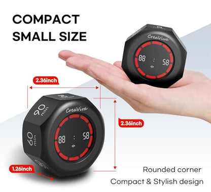 Flip Cube Pomodoro Timer - Rechargeable Visual Countdown & Count Up Stopwatch, 7 Preset Intervals, 3 Alarm Modes, Productivity Tool for ADHD, Kids, Study, Work & Kitchen (Gray) - color: Space Grey