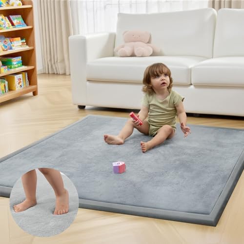 ACOMOPACK 1.3" Thick Baby Play Mat for Floor,50x50 Elasti-Foam Playpen Mat for Kids,Infants,Toddlers, Ultra Soft Crawling Mat with Non-Slip Bottom,Tummy Time,Nursery Rug,Yoga,Tatami（Light Grey） - color: Light Grey, size: 50"×50"