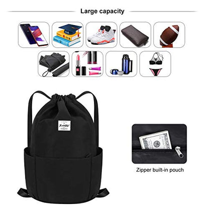 XEYOU Drawstring Backpack Bag Sport Gym Sackpack Beach Cinch Bag | Lightweight Swimming Bag, Water-Resistant Fabric, Travel Daypack for Women and Men - color: Black