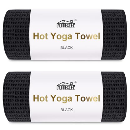 HOMEXCEL 2PK Yoga Mat Towels for Hot Workout, Ultra-Absorbent, 26.5" x 72" - color: Black