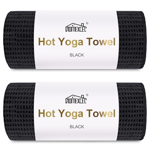 HOMEXCEL 2PK Yoga Mat Towels for Hot Workout, Ultra-Absorbent, 26.5" x 72" - color: Black
