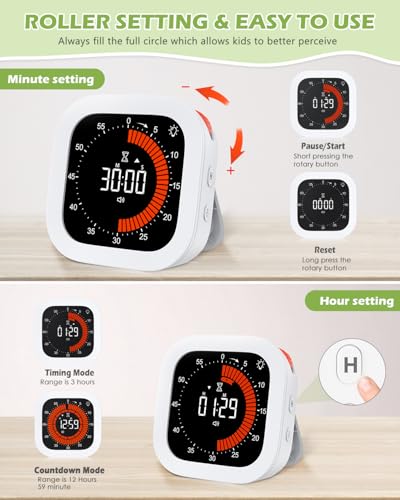 KeeKit Digital Visual Timer, Rechargeable Countdown Timer with Adjustable Volume & Brightness, Magnetic Back for Kitchen, Gym, Study - Kids Timer for Cooking, Homework, Classroom, Workouts