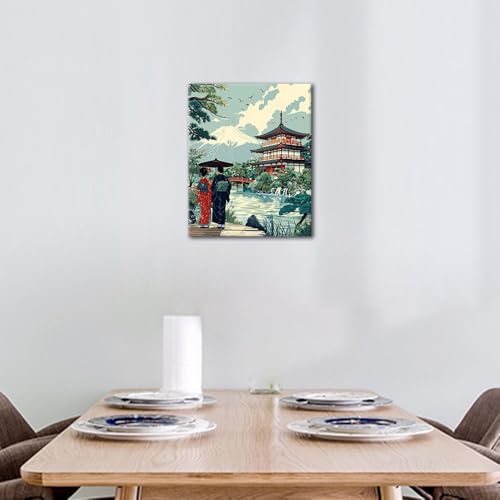 Paint by Numbers Kit for Adults, Adult Paint by Number Kits - Japanese Ukiyo-e Edo Period Landscape, Traditional Nature & Life Scene Painting on Canvas, DIY Cultural Wall Art, 16x20 Inch(Framed) - color: Japan Landscape(Framed)