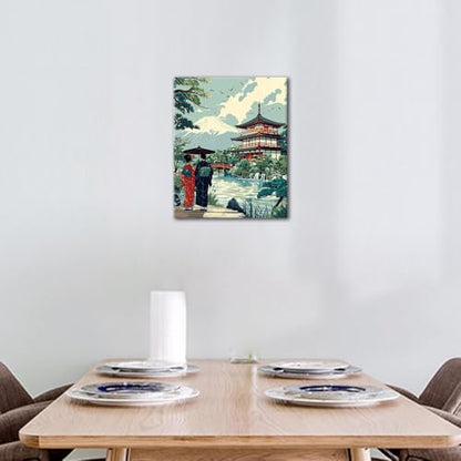 TUMOVO Japanese Paint by Number, Ukiyo-e Edo Period Landscape Canvas | Traditional Nature Scene, DIY Adult Paint by Numbers Kit, Cultural Wall Art, Relaxing Weekend Project, 16x20 Inches. - color: Japan Landscape