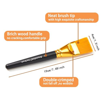 1 1/2 Inch Flat Paint Brushes 3Pcs - Large Acrylic, Oil & Watercolor Paint Brushes with Wooden Handle - Professional Artist Brush Set for Base Coating, Canvas, Crafts(3Pieces) - size: 3Pieces