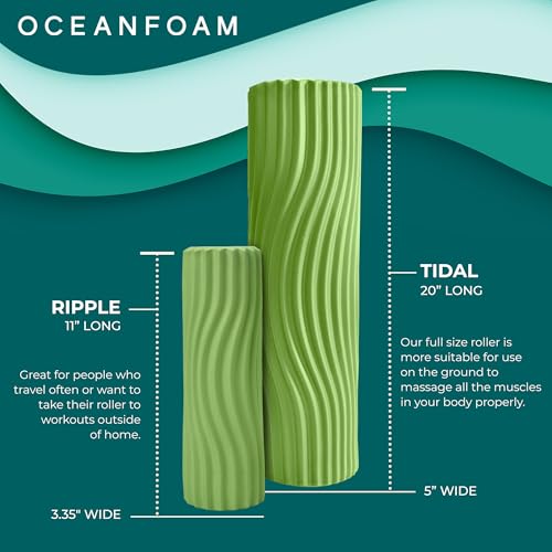 Oceanfoam Tidal Roller - Algae Green - Muscle Massage Foam Roller for Back Pain & Stretching - Firm and Ergonomic Wide Wave Textured - Yoga, Athletics, & Wellness - Full Size, 20" x 5" - color: Algae Green