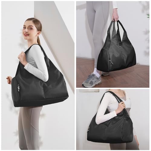 Forestfish Gym Bag For Women With Shoes Compartment & Wet Dry | Compact & Lightweight, Water Resistant, Use as Yoga bag, Pilates bag, Duffel bag - color: Black