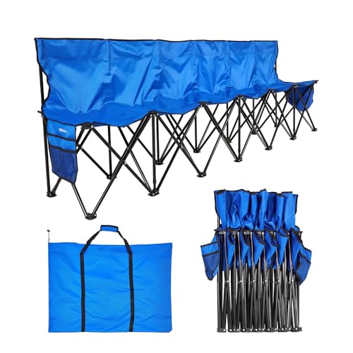 VEVOR Portable Folding Bench, 6 Seat Foldable Soccer Bench with Side Pockets and Carrying Bag, Lightweight Sideline Seating with Back Rest for Football, Baseball, Camping, Outdoor Events, Blue - color: Blue, size: 6 seat